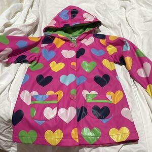 Hartstrings 4 heart vinyl raincoat thin lining bright green snap closure euc .